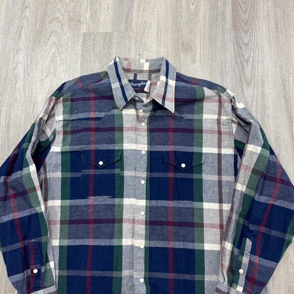 Vintage Wrangler Snap Button Shirt Men's 2XL Plaid Check Cowboy Western Rodeo - Picture 1 of 7